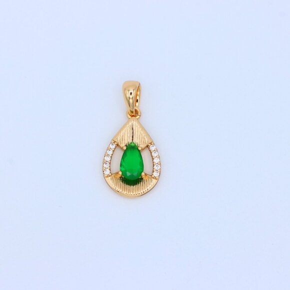 "Teardrop Green Pendant with Sparkling Accents in Gold Finish, XPPT1689 - Picture 7 of 13